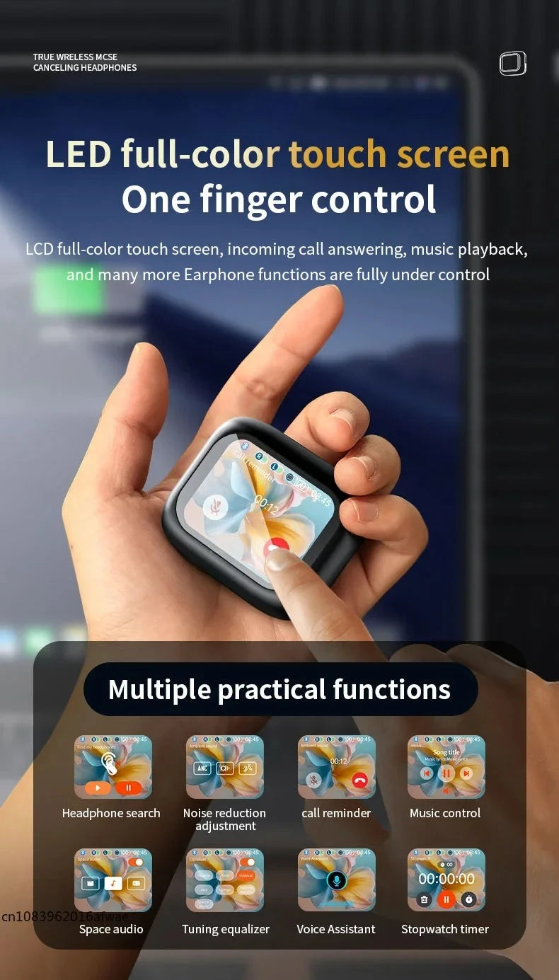 Lenovo Bluetooth Headphones Full Touch Screen Headset Bluetooth 5.4 ANC-ENC Noise Cancelling Earphones Wireless In-Ear Earbuds