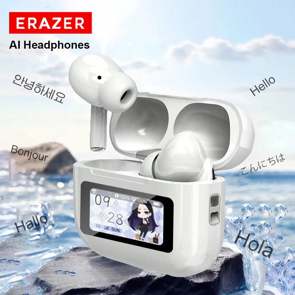 ERAZER AI Translator TWS New Air Pro Wireless Bluetooth Earphones Touch Screen Low Latency HiFi Sound Earbuds for IPhone Android